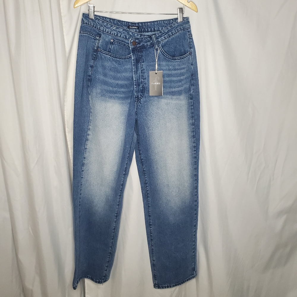 Flamingo High Criss Cross Waist Wide Leg Jeans Size Large
